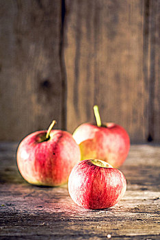 乡村,静物,三个,新鲜,收获,红苹果,老,木桌子