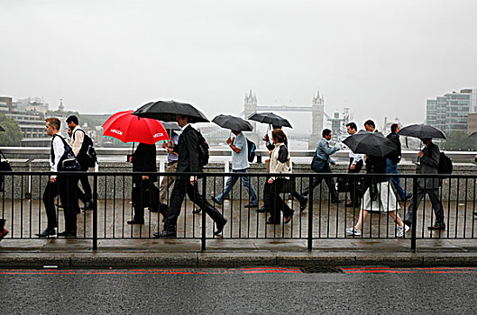 通勤,下雨,伦敦桥,道路,工作,伦敦,英国