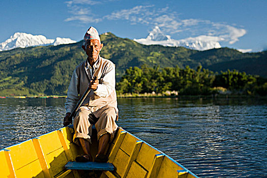 尼泊尔人,划船,传统,船