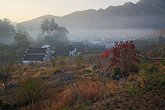 婺源石城,晨雾,村庄