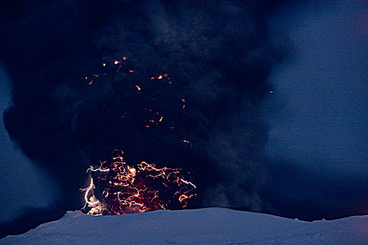 火山,夜晚,闪电,火山岩,室内,火山灰,云,冰岛