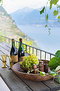 葡萄,红酒,露台,风景,湖,意大利