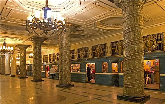 俄罗斯,圣彼得堡,威尼斯,北方,地铁站,漂亮,车站,艺术,设计,柱子,岁月