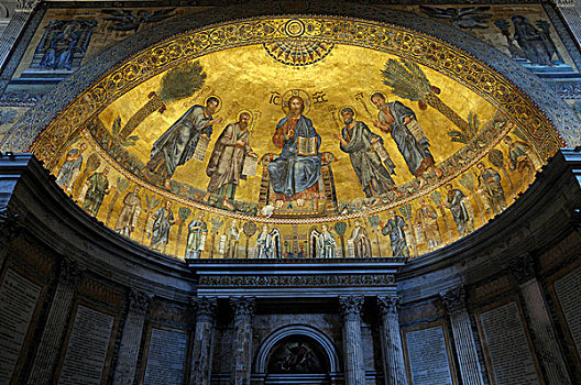 内景,镶嵌图案,大教堂,圣保罗,户外,墙壁,罗马,意大利,欧洲
