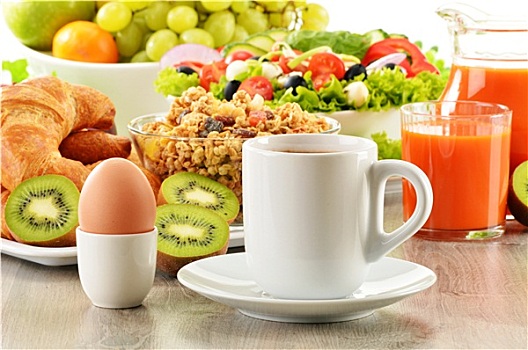 早餐,咖啡,果汁,牛角面包,沙拉,牛奶什锦早餐,蛋