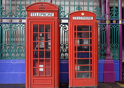 英格兰,伦敦,肯辛顿,传统,红色,电话亭,街道