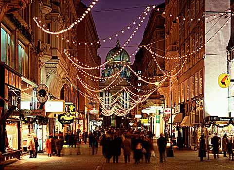 夜景,街道,圣诞时节,维也纳,奥地利,欧洲