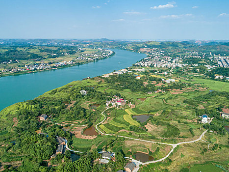 俯瞰绿色的湘江河流,中国湖南