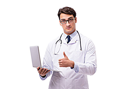 医生,笔记本电脑,隔绝,白色背景,背景