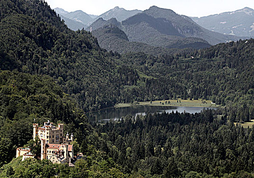 风景,城堡,旧天鹅堡,湖,巴伐利亚,德国,欧洲