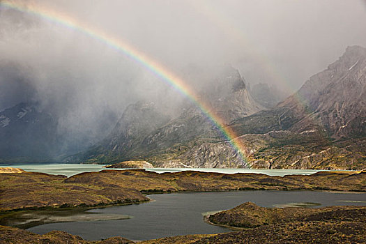 南美,智利,托雷德裴恩国家公园,一对,彩虹,湖