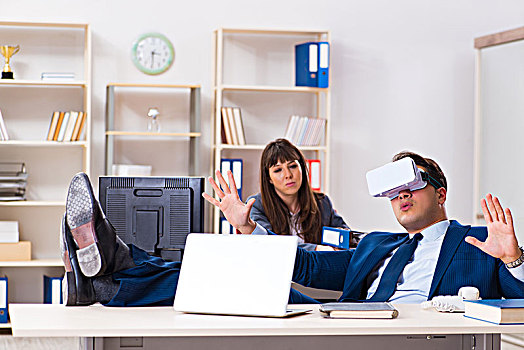 职员,虚拟现实,眼镜,办公室