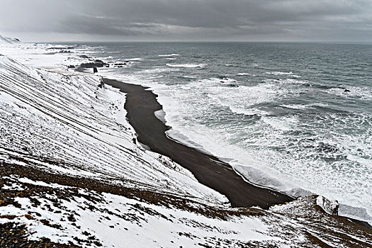 海岸线,靠近,暴风雪,东方,峡湾,大幅,尺寸