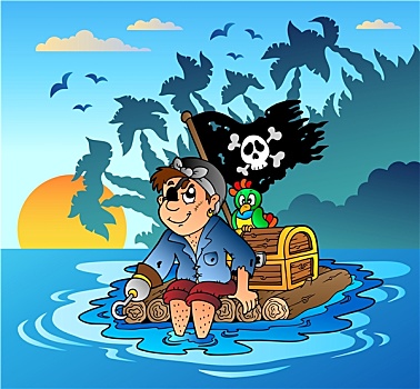 海盗,航行,木质,筏子
