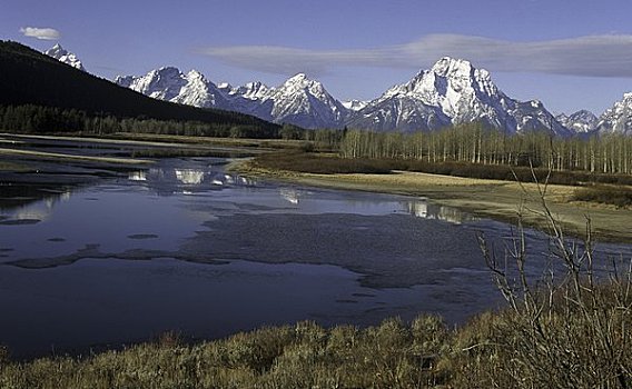 河,山峦,背景,蛇河,大台顿国家公园,怀俄明,美国