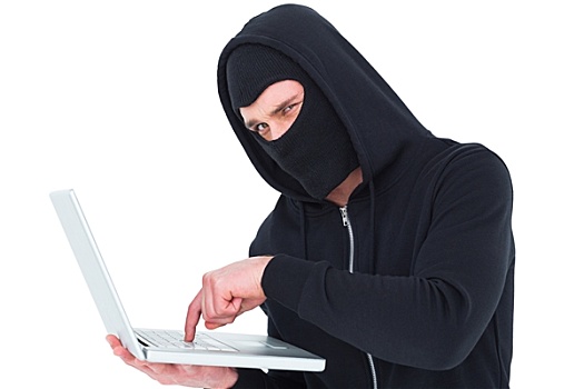 黑客,巴拉克拉法帽,打字,笔记本电脑