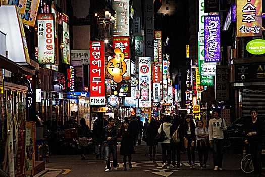 年轻,韩国,晚间,娱乐,地区,首尔,亚洲