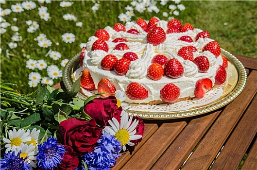 夏花,桌子,自制,草莓蛋糕