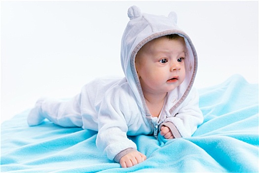 婴儿,蓝色背景,毯子