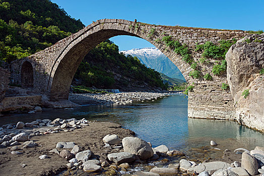 土耳其,石头,拱桥,河,阿尔巴尼亚,欧洲