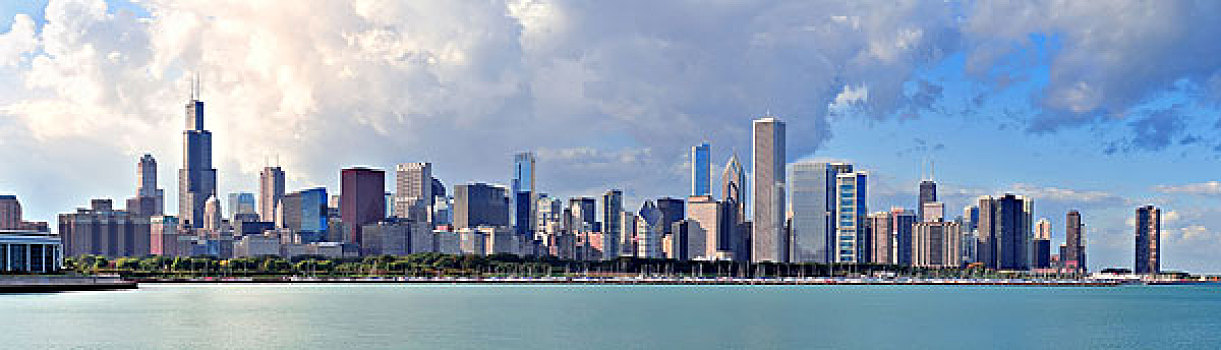 芝加哥,天际线,上方,密歇根湖