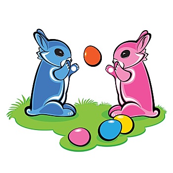 两个,复活节兔子
