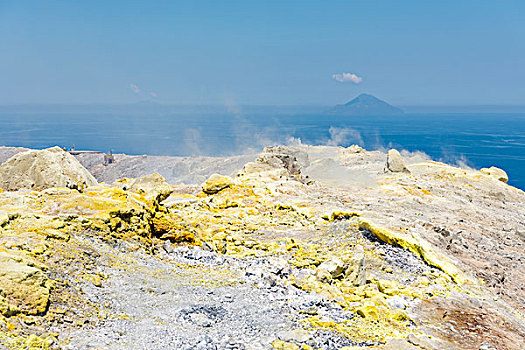 火山,墨西拿,地区,西西里,意大利,欧洲,硫磺,喷气孔,火山口,边缘