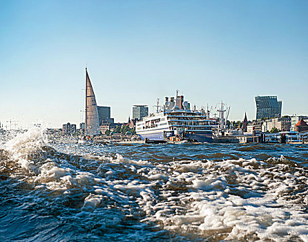 风景,尾流,飞溅,正面,港口