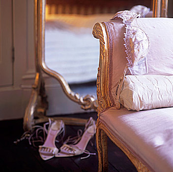 女士内衣,老式,椅子,粉色,绸缎,遮盖