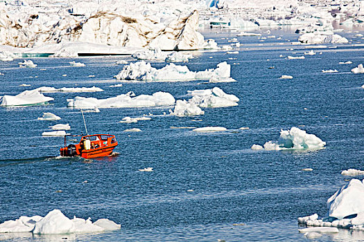 船,移动,冰,迷宫,峡湾,地区,格陵兰东部,格陵兰,丹麦
