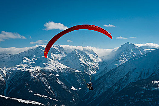滑伞运动,瓦莱,瑞士,阿尔卑斯山,欧洲