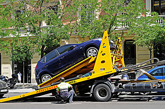 拖车,违法,停放,马德里,西班牙,欧洲