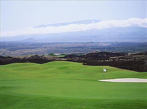 夏威夷,褐色,高尔夫球场,北方,场地,旗帜,前景