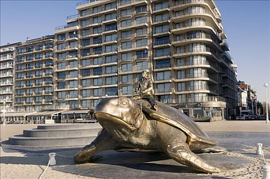 海岸,镀金,雕塑,一个,男人,骑,北海,比利时,欧洲