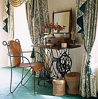 藤条,椅子,金属,怀旧,缝纫机,桌子,窗户,帘