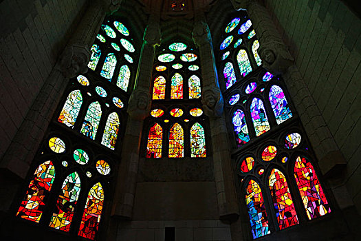 神圣家族教堂,大教堂,彩色玻璃,巴塞罗那,西班牙