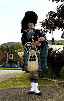 包,风笛手,传统,苏格兰,氏族,衣服,苏格兰式短裙,尼斯湖,英国