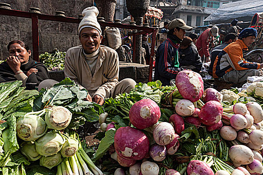 销售,蔬菜,街道,卖蔬菜,人,老城,加德满都,尼泊尔,亚洲