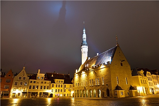塔林,市政厅,夜晚,影子,空中,爱沙尼亚
