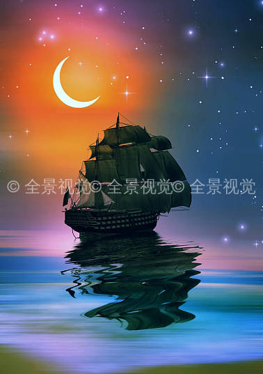 帆船_船_航行_鲜明_天空_新_月亮_高清图片_全景视觉
