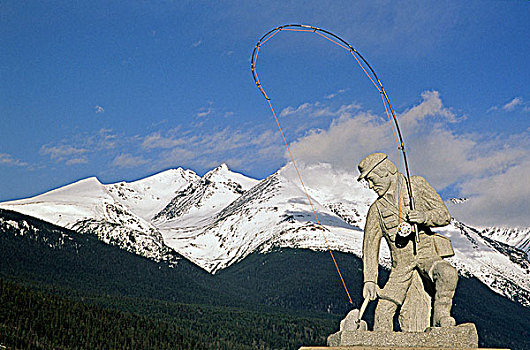 雕塑,哈得逊湾,山,背景,不列颠哥伦比亚省,加拿大