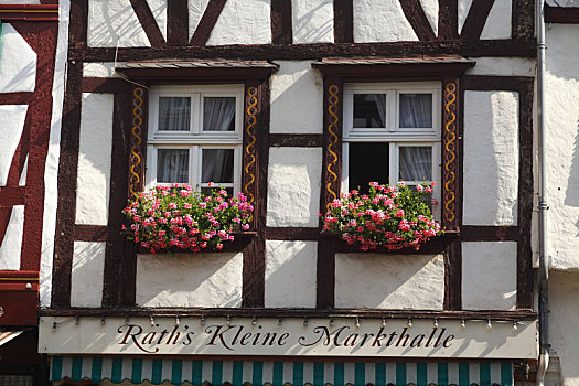 窗户,市场,半木结构房屋,老城,莱茵兰普法尔茨州,德国