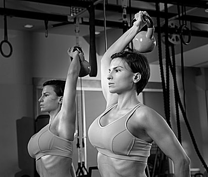 健身,举重,女人,镜子,锻炼,训练,健身房