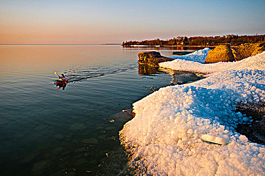 冰,分手,陡峭,石头,湖,曼尼托巴,加拿大