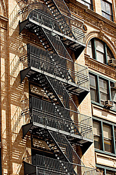 户外,金属,防火梯,公寓楼,曼哈顿,纽约
