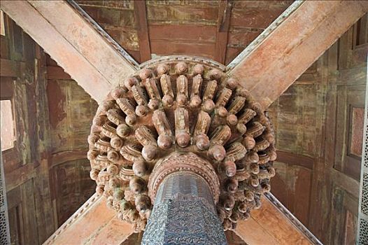中心,柱子,世界遗产,胜利宫,北方邦,印度,南亚