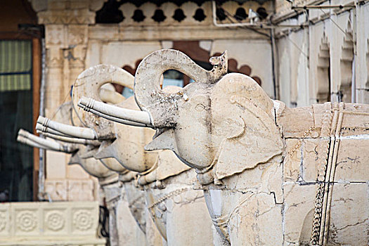 印度,拉贾斯坦邦,乌代浦尔,大象,雕塑