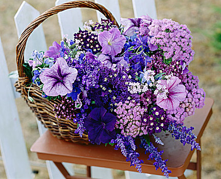 紫色,插花,柳条篮
