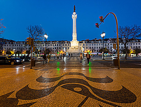 纪念建筑,罗斯奥广场,铺路石,放置,波纹状,里斯本,葡萄牙,欧洲