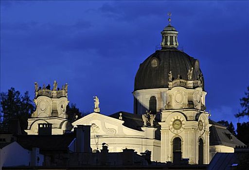 教堂,晚上,萨尔茨堡,奥地利,欧洲